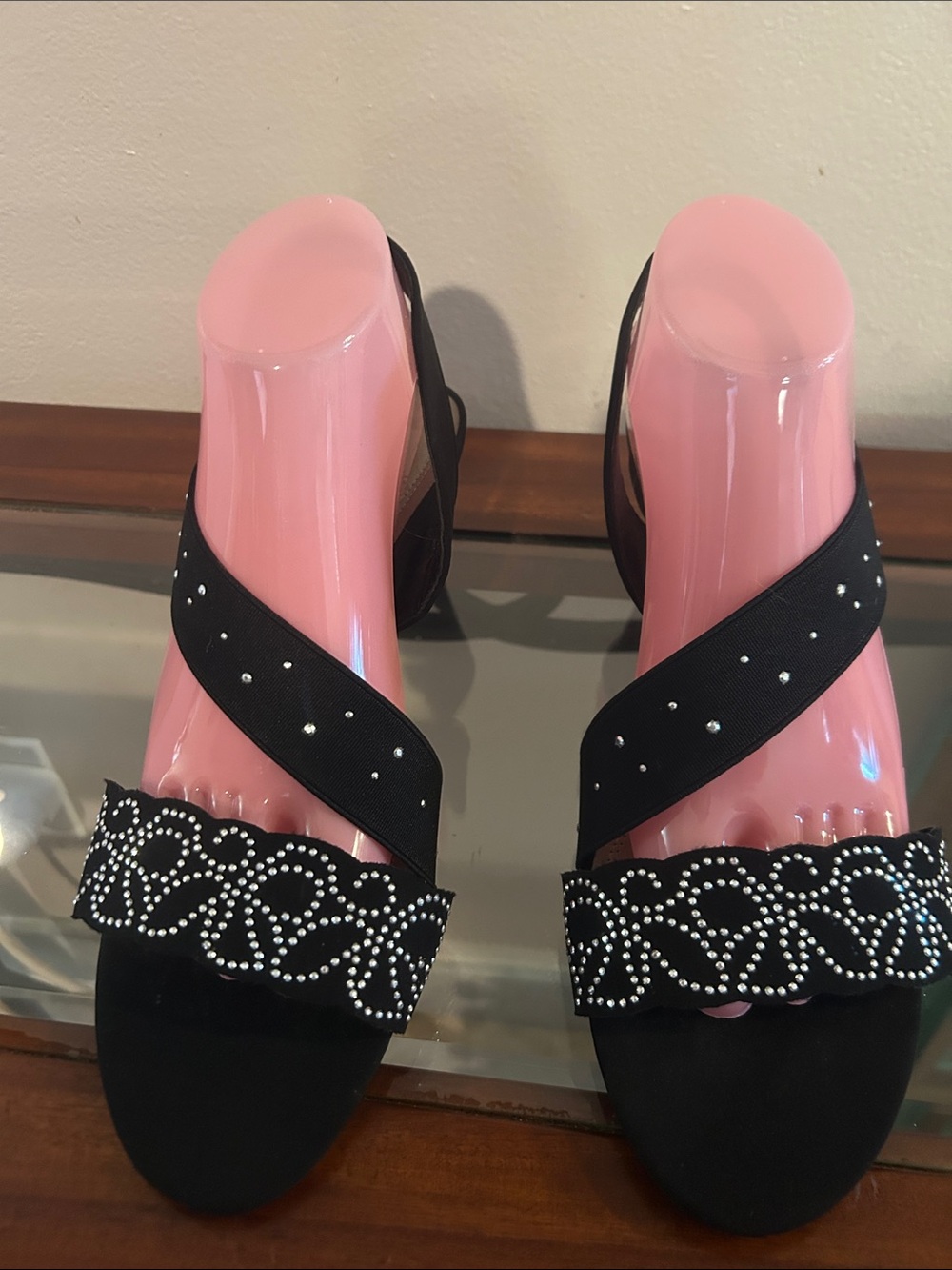Impo Black Crystal-Trim Crossband Sandals